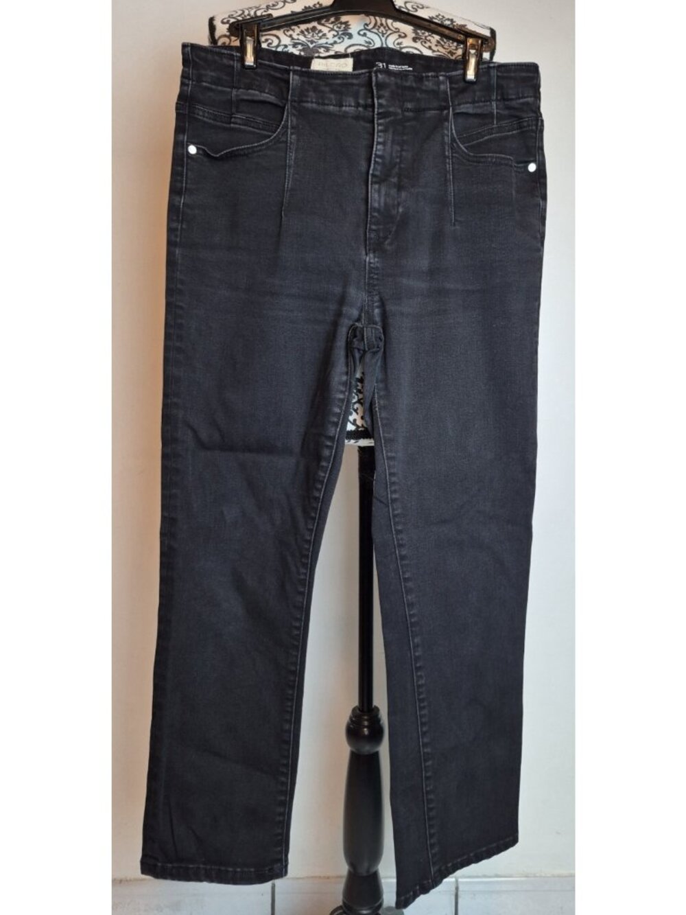 Pilcro Anthropologie Straight Leg Jeans Women's 31 Black Stretch High Rise